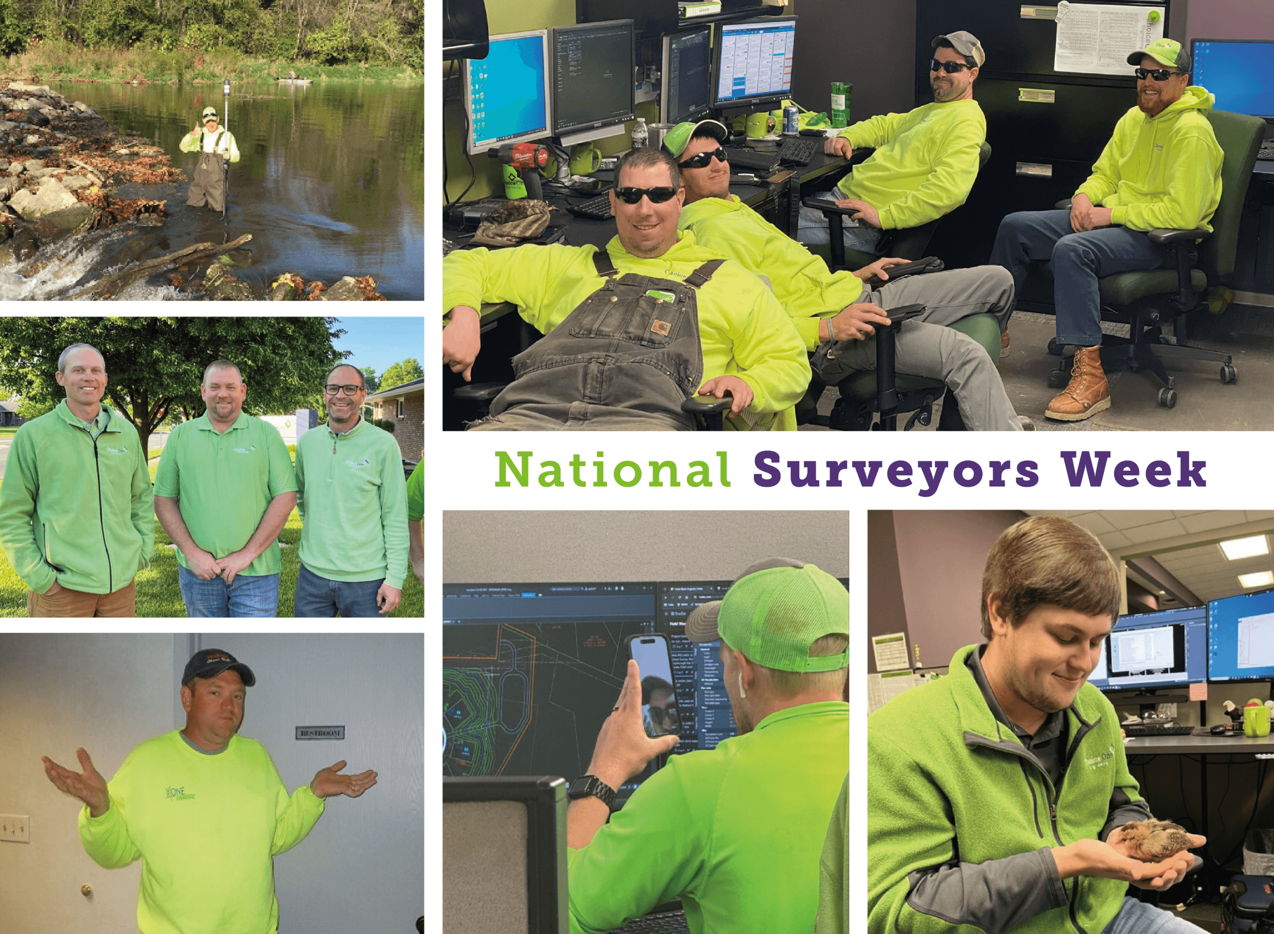 Collage of Choice One surveyors working in the field and in the office.