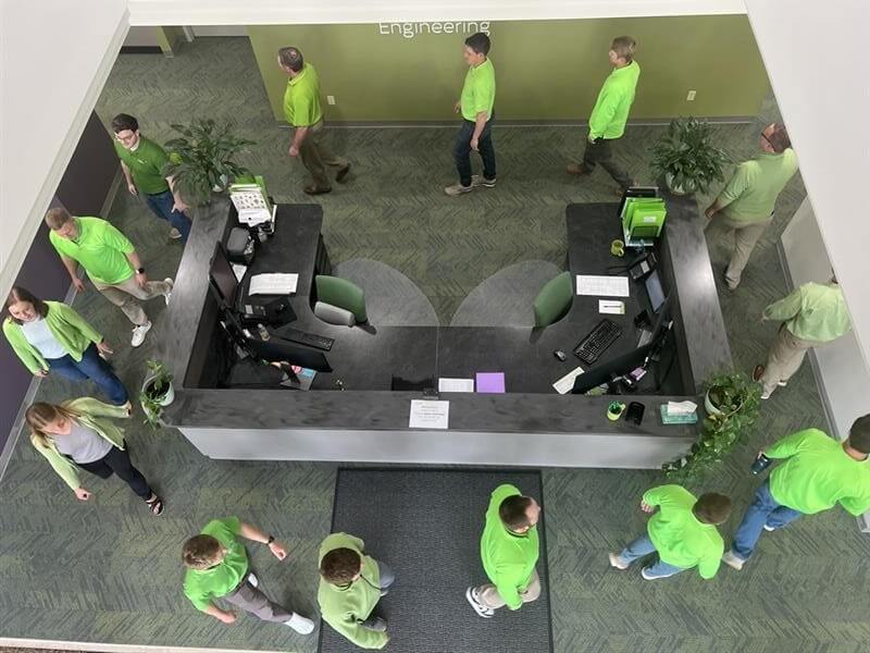 Choice One engineers and surveyors recreate a roundabout at the Sidney front desk.